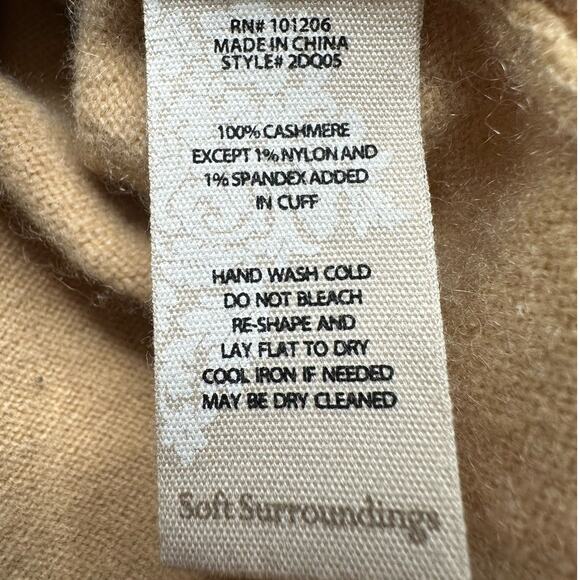 Soft Surroundings:  Tan Cashmere V-Neck Sweater - Picture 4 of 9